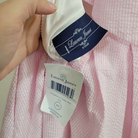 Lauren James Livingston ss dress pink white strip xs nwt - Picture 3 of 6